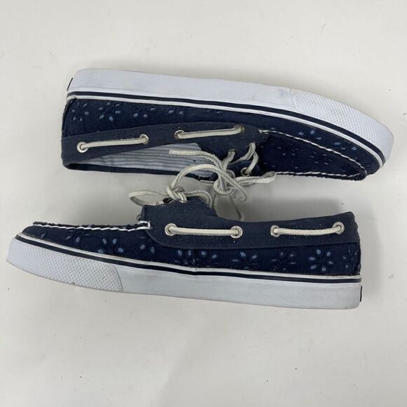 Sperry Womens Top Sider Lace Up Fashion Sneakers Eyelet Blue Deck Shoes US 7.5M - Picture 5 of 10